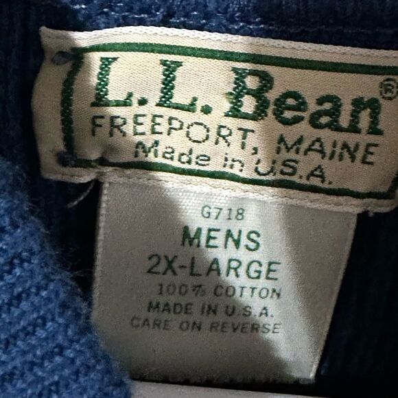 L.L. Bean Mens 2XL Blue Shawl Collar Knit Henley Sweater Cotton - Picture 4 of 6